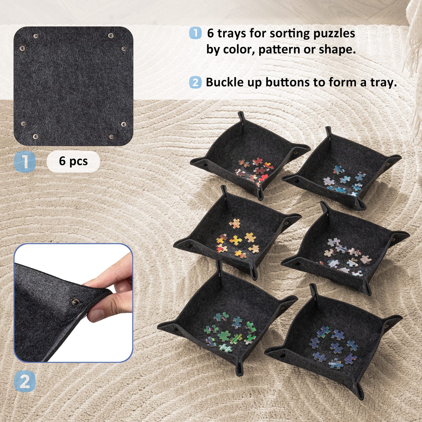 Tektalk Jigsaw Puzzle Board With 6 Sorting Trays Portable Puzzle Mat With Puzzle Dustproof Cover For Puzzle Storage Puzzle Saver, Non-Slip Surface, Up To 1000 Pieces, 30.7 × 20.9 In - Gray