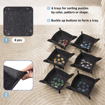 Tektalk Jigsaw Puzzle Board With 6 Sorting Trays Portable Puzzle Mat With Puzzle Dustproof Cover For Puzzle Storage Puzzle Saver, Non-Slip Surface, Up To 1000 Pieces, 30.7 × 20.9 In - Gray