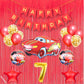 7th Car Theme Happy Birthday Banner Decoration Red for 7 year Old Baby Boys Girls Kids 5 Pc Lightning Macqueen Theme 10 Pc Confe