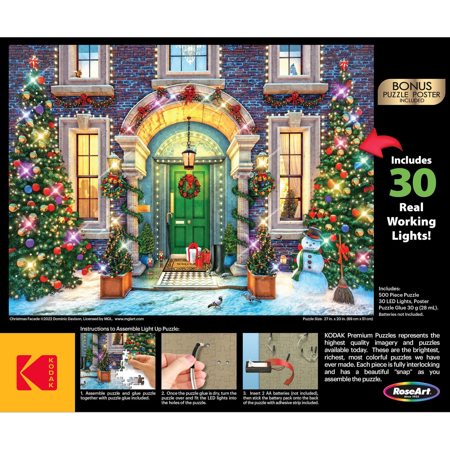 RoseArt - Kodak enhanced Holiday Light Up - Christmas Facade - 500 Piece Jigsaw Puzzle for mature-themeds
