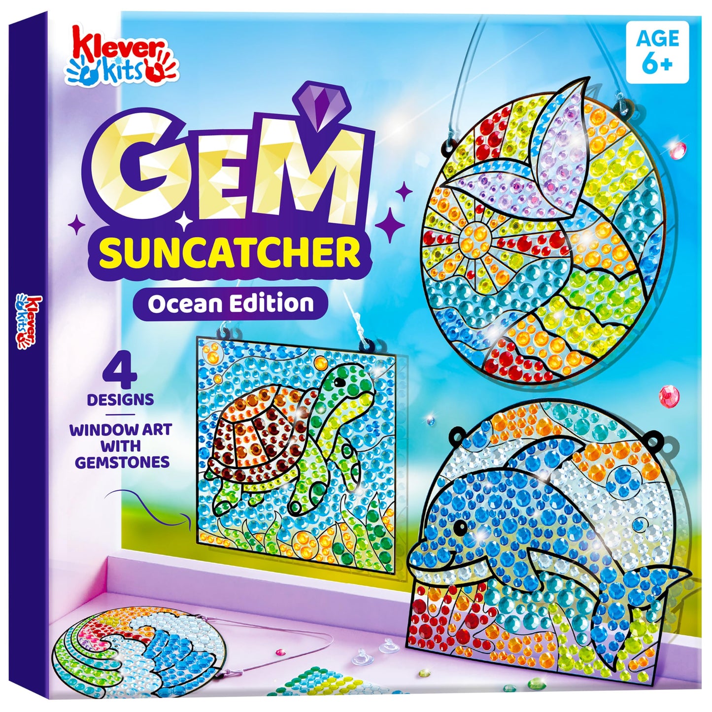 Klever Kits Diamond Art Kits for Kids, 4PCS Gem Painting Kit, Window Art Suncatchers Mosaic Kits Crafts for Girls Boy Birthday G