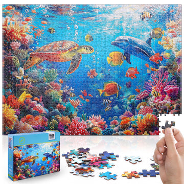 Puzzle for Adults 1000 Pieces - Underwater World Puzzle, Ocean Beach Sea Turtle Coral,1000 Piece Undersea Jigsaw Puzzle (28''x 2