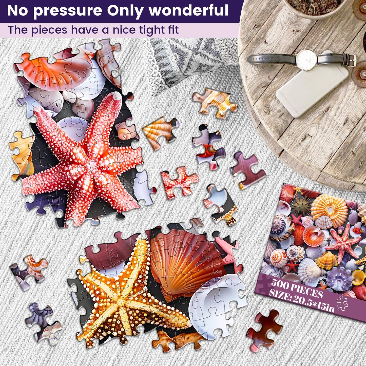 500 Pieces Jigsaw Puzzles For Adults-Colorful Beach Shells Puzzle For Adults Children Elderly-Recycled Paper Puzzle 500 Pieces-G