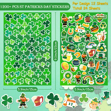 Linaye 1200Pcs St Patricks Day Stickers For Adults Kids, 24 Sheets Cute Shamrock St. Patricks Day Stickers Bulk For Cards Envelo