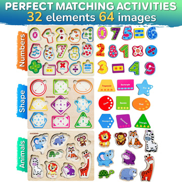Quokka Toddler Puzzles Ages 2-4 – Wooden Puzzles For Kids 1-3-5 Year Old – Learning Travel Game With Numbers Animals Shapes – Wood Educational Gift For Boys And Girls