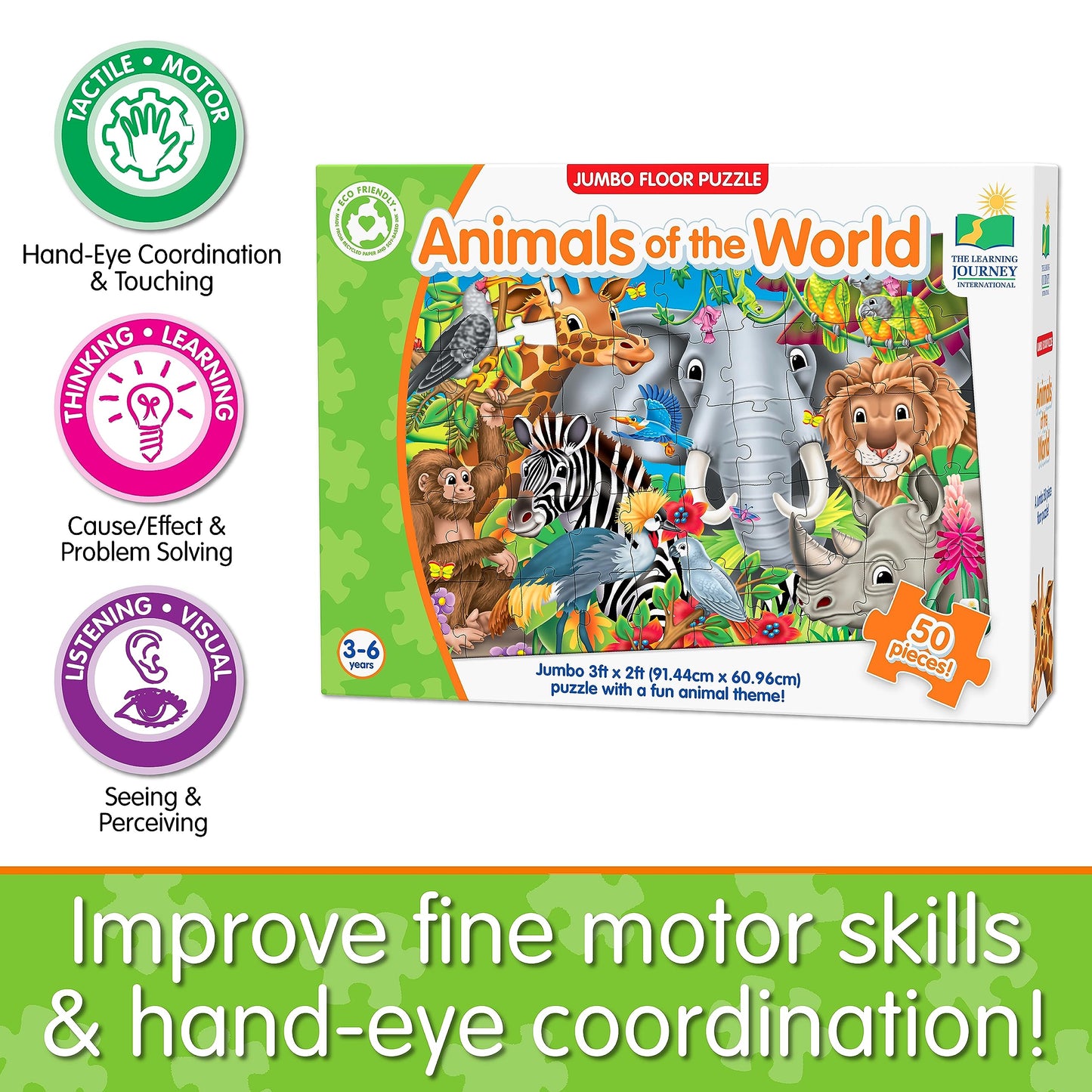 The Learning Journey: Jumbo Floor Puzzles - Animals Of The World - Kids Puzzles, Kids Floor Puzzles For Kids Ages 4-8, Animal Puzzle, Award Winning Educational Toys