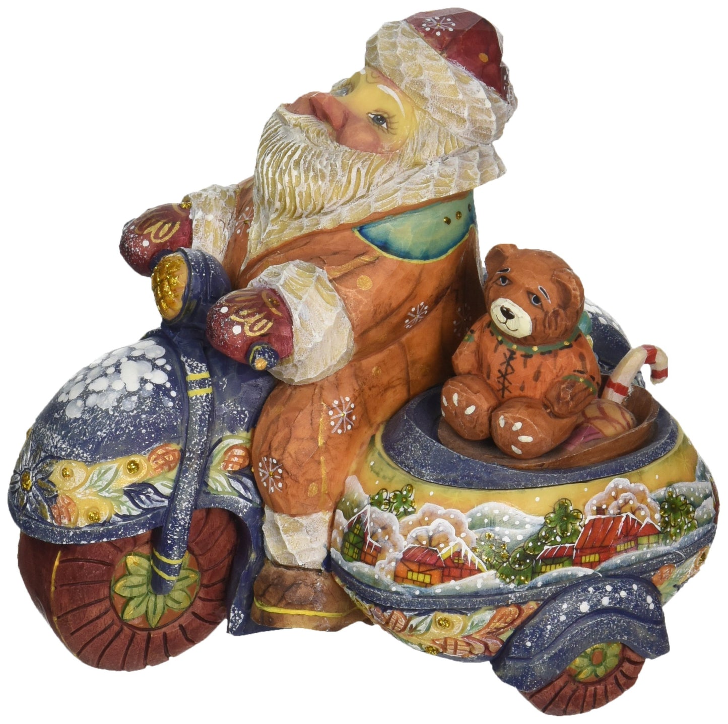 G.Debrekht 51205 Derevo Collection Santa On Motorbike Surprise Box 5 In.