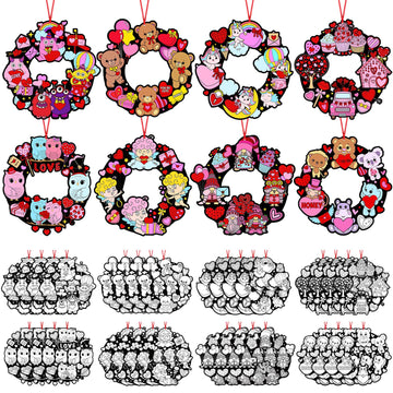 Epakh 32 Pcs Valentines Day Crafts for Kids: Color Your Own Valentines Wreath Ornament DIY Paper Coloring Heart Cupid Monster O