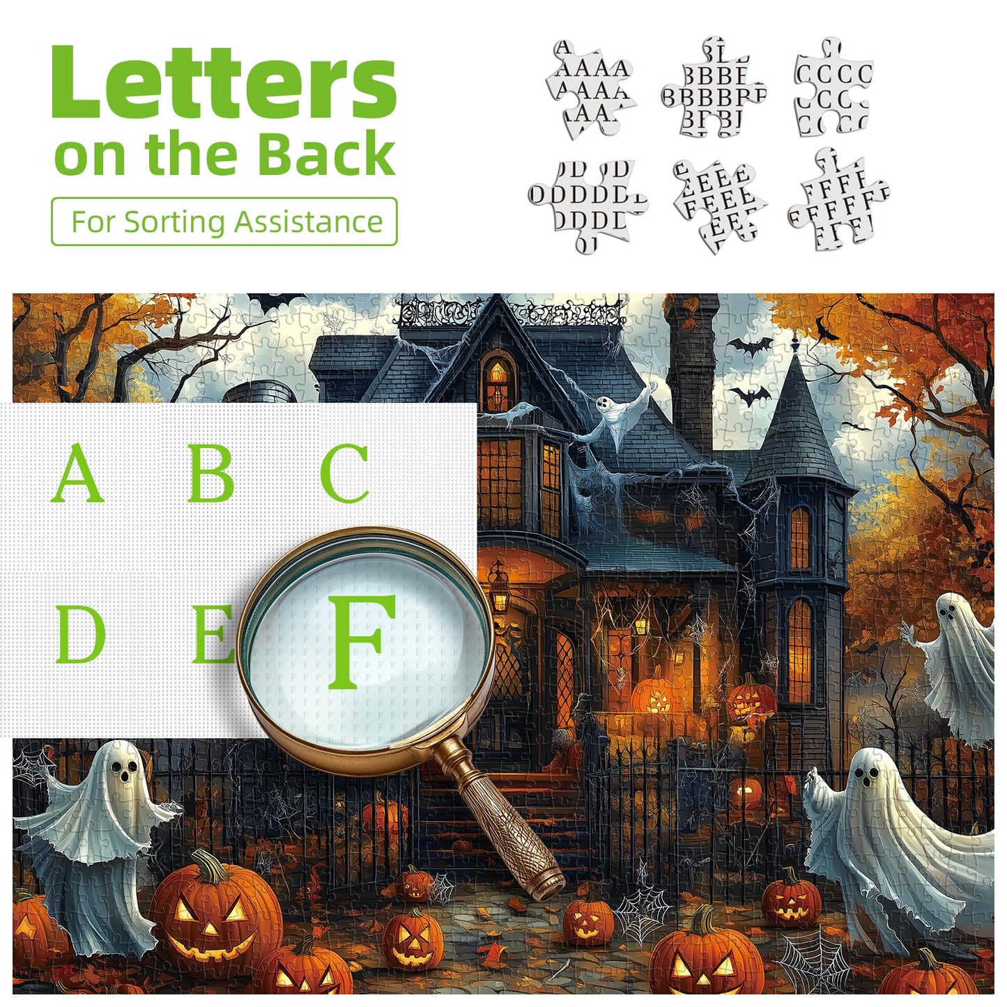 Halloween Haunted House 1000 Piece Jigsaw Puzzle for mature-themeds Spooky Ghosts & Pumpkins Gothic Mansion Challenging 1000-Piece Puzzle with Poster - Fun mature-themed Puzzle Game for Game Night (27 x20 )