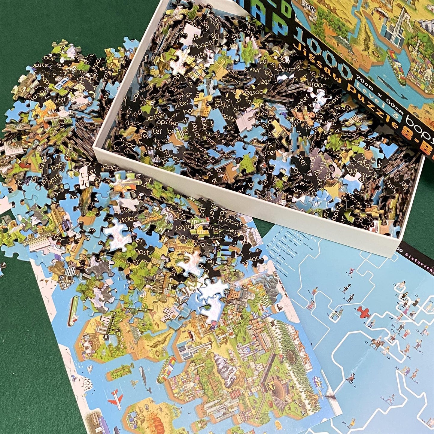 1000 Piece Puzzle - World Map mature-themed Puzzles Retro Gaming Style 8-bit Jigsaw Puzzles 1000 Pieces for mature-themeds and Kids with 50 Famous People to Find! Made Using 100% Recycled Cardboard - by bopster
