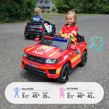 Hikiddo 24V Electric Police Car Ride-on for Kids, 24Volt Fire Truck Kids Car Ride-on Toy w/Remote Control, 2x200W Motors - Red
