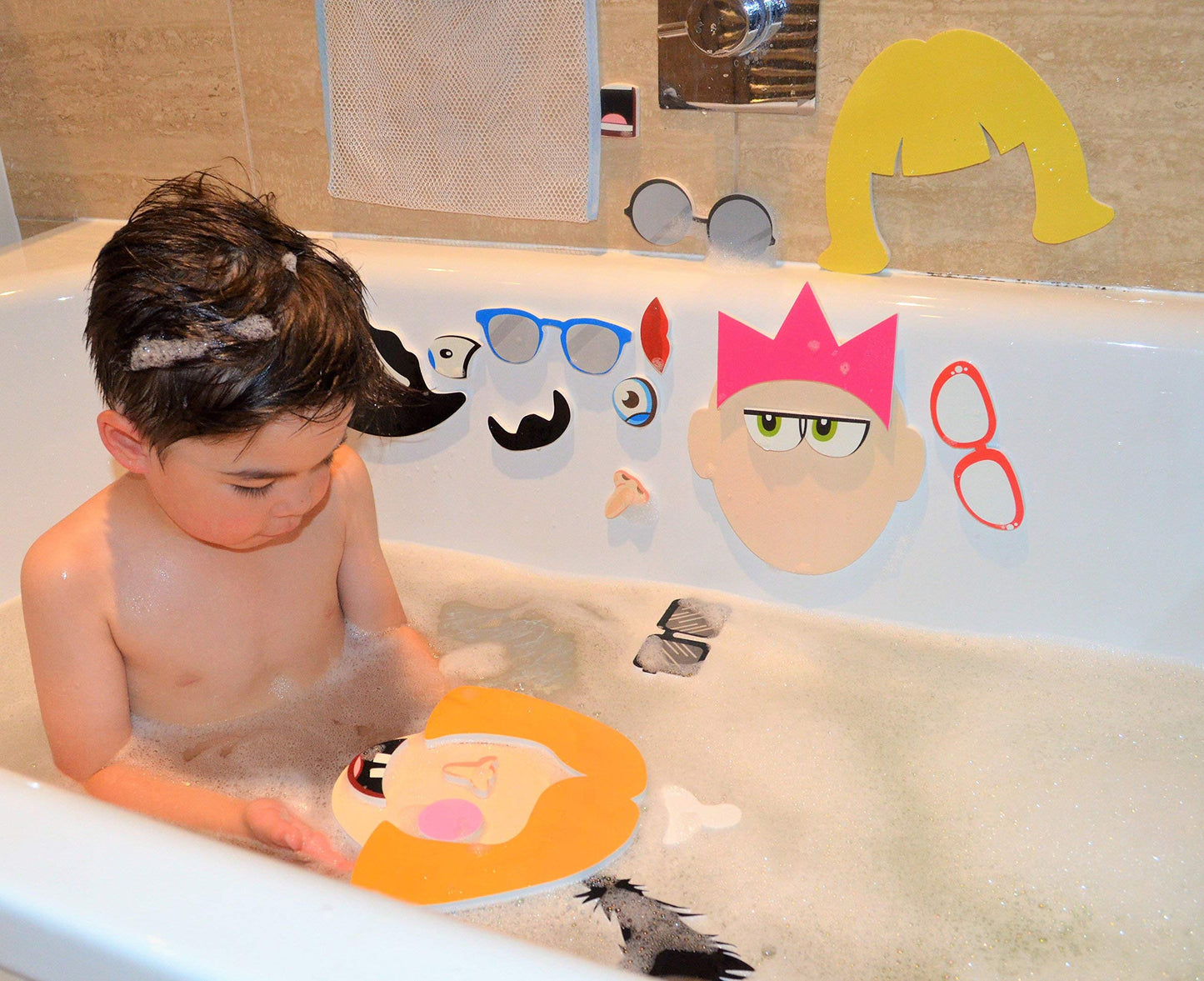 Buddy & Barney Silly Faces Bath Stickers, Hilarious Facial Expressions Foam Stickers Bath Toy For Children 3+, Pack Of 37 Reusable Stickers, Bathtub, Tub, Shower, Boys, Girls, Kids,