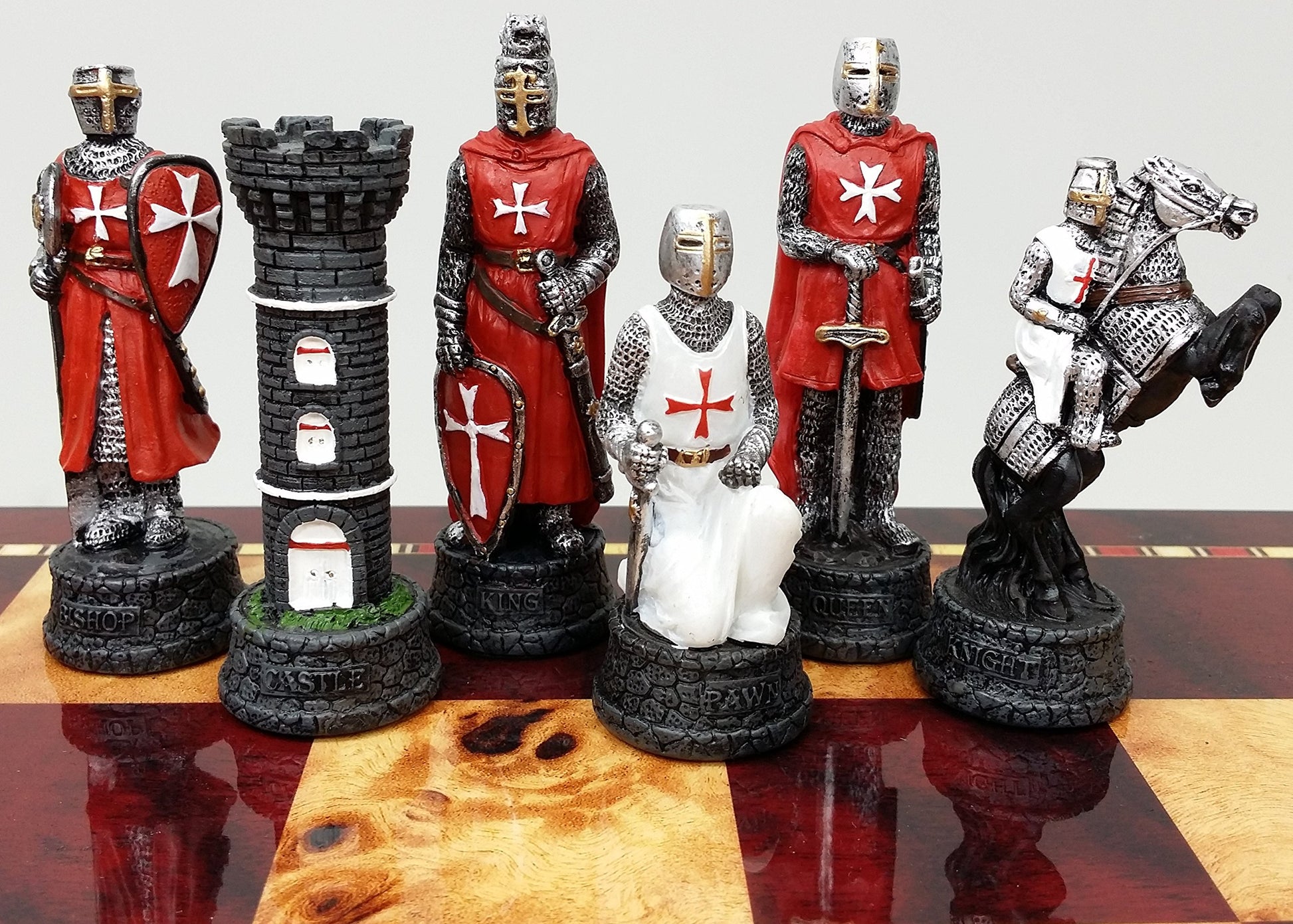 Medieval Times RED and White Crusades Maltese Armored Knight Chess Men Pieces Set NO Board