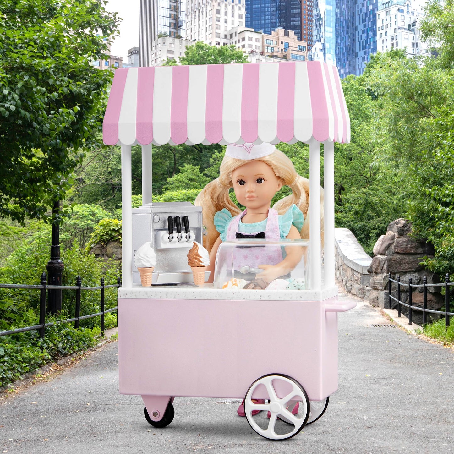 Lori Mini Doll & Ice Cream Cart - Brown, Small, Plastic, Model LO31184Z - Includes Ice Cream Scoops & Accessories for 6-inch Dolls