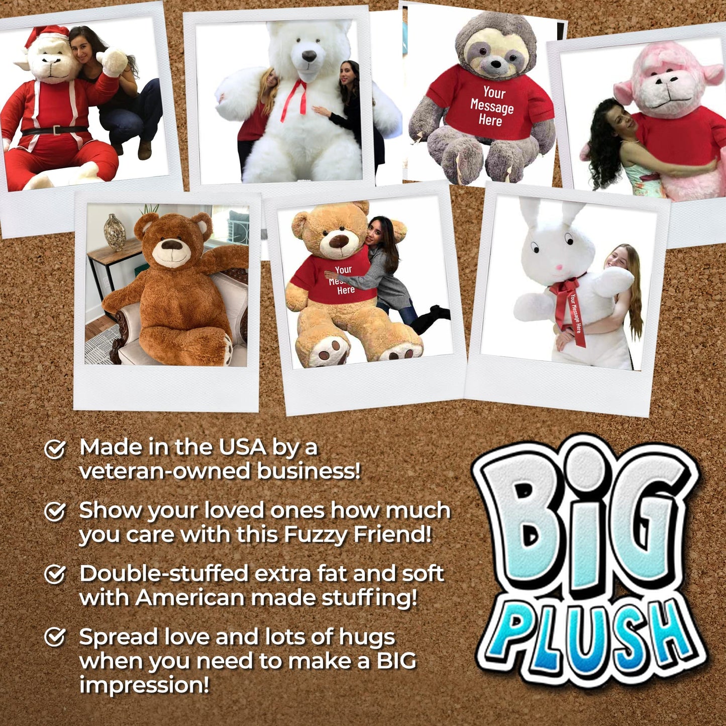 Big Plush Giant 5 Foot Customizable Teddy Bear Hand-Stuffed In Usa, Personalized & Ready To Hug In Big Box