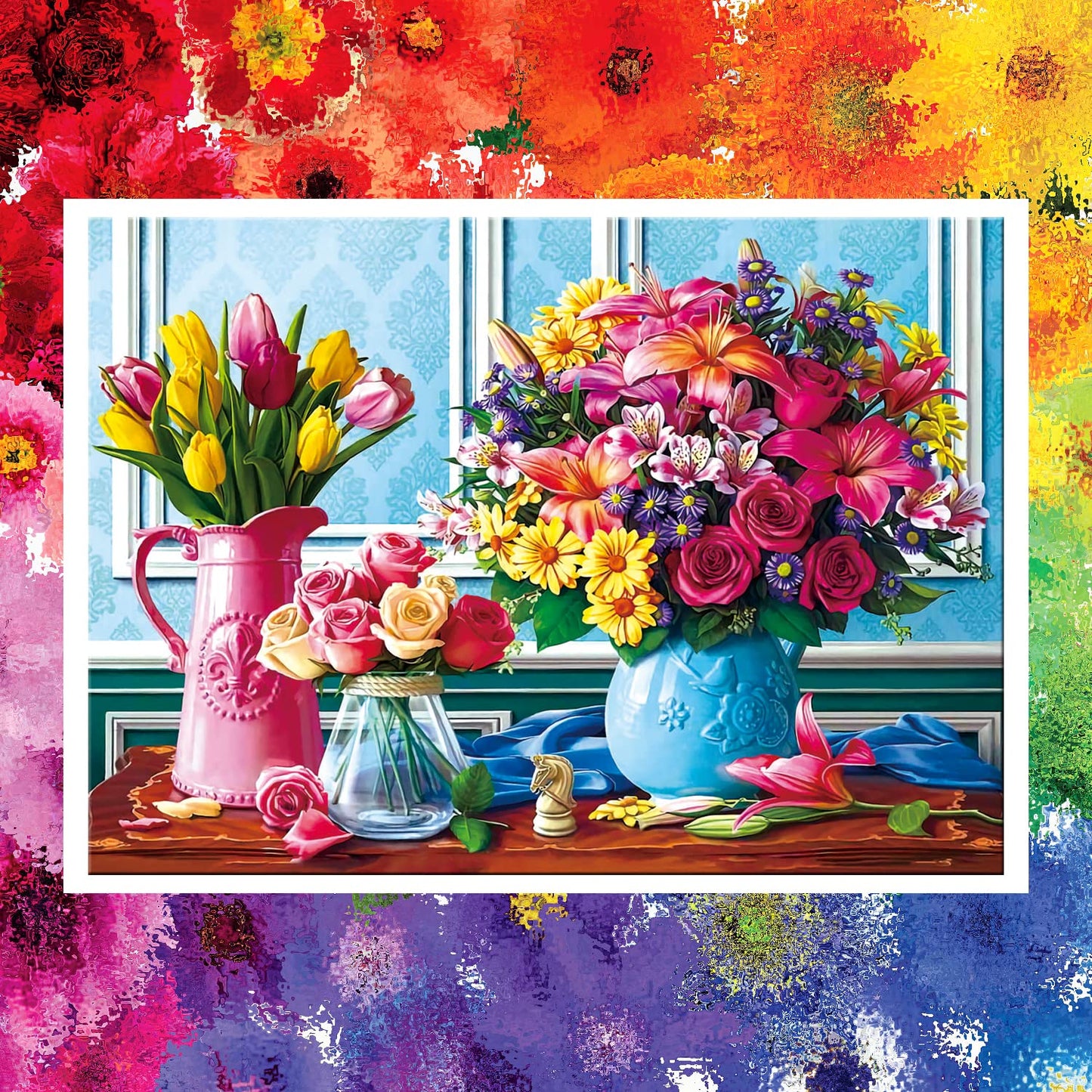 1000 Pieces Flower Puzzles For Adults, 2 Pack Colorful Flowers Jigsaw Puzzles, Spring Plants Rose Daisy Blooms Challenging Funny