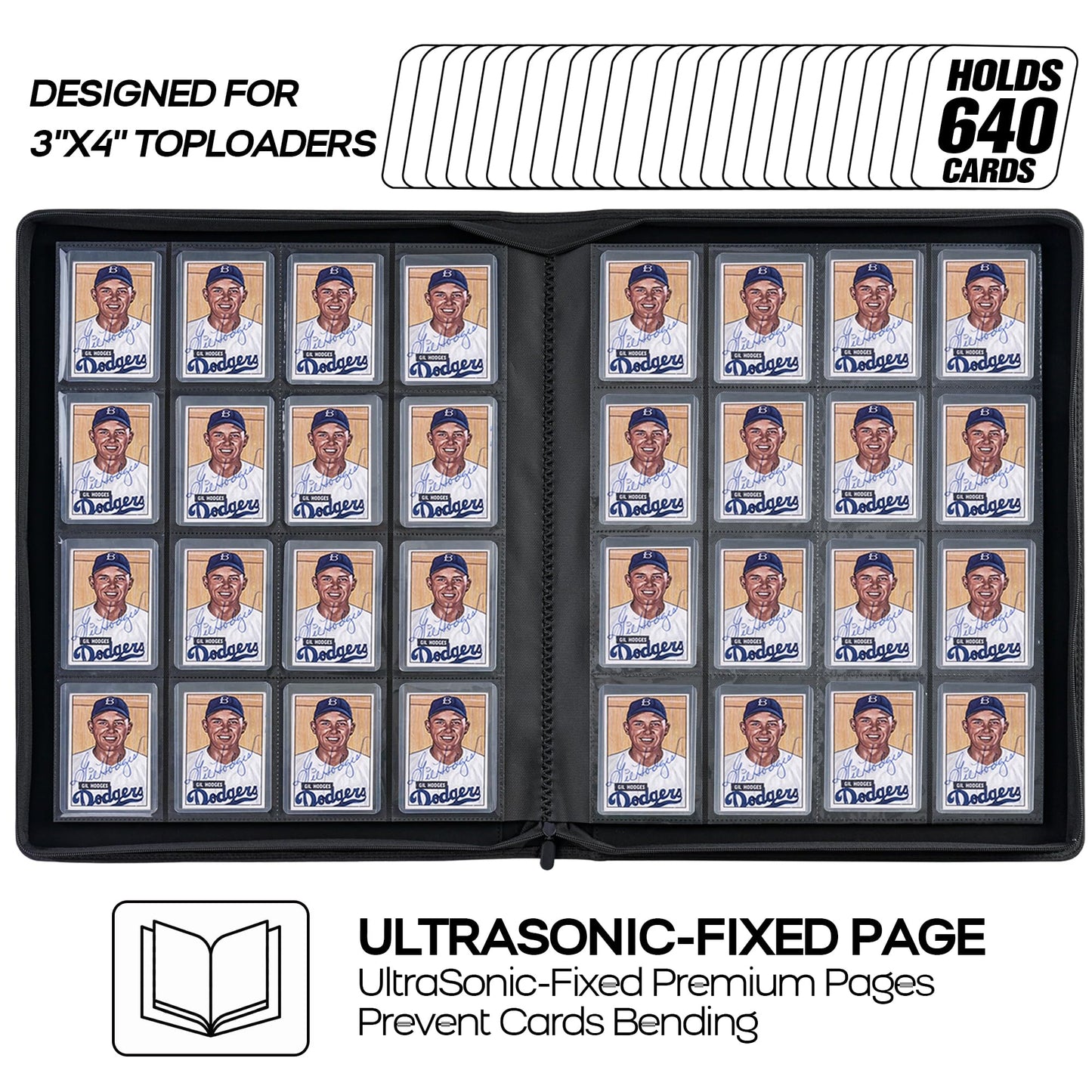 D DACCKIT Toploader Binder  Holds 640 Toploaders - 16-Pocket Top Loader Binder for 3 x 4 Rigid Card Holders for Trading Cards or Sports Cards(Model A Classic Purple)
