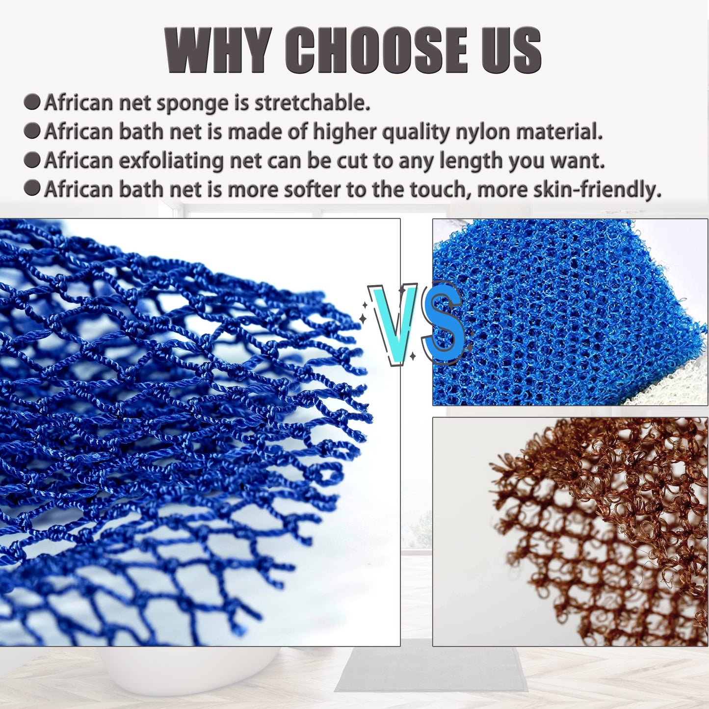 BHYTAKI African Net Sponge - 2 Pack Exfoliating Nylon Bathing Scrubber, Black & Blue