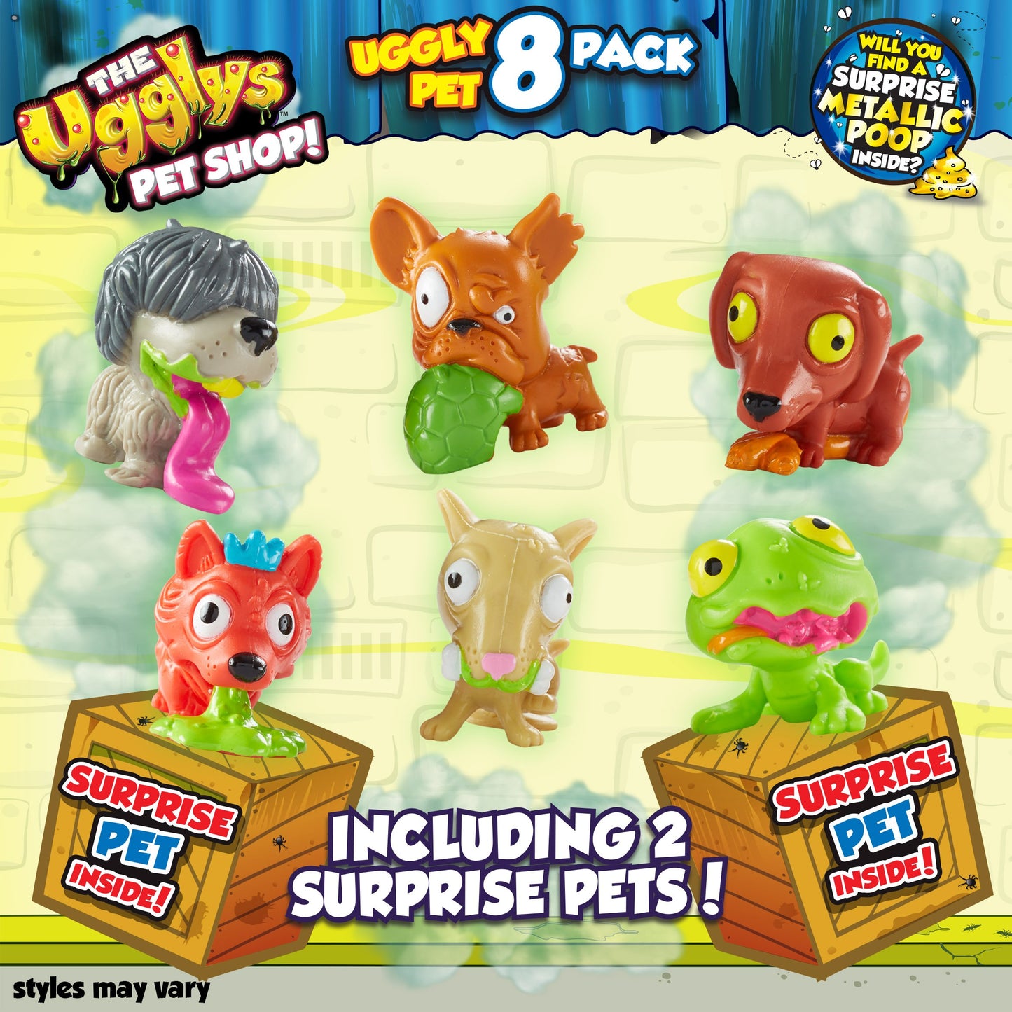 THE UGGLYS PET SHOP Toy Figure Set, 8-Pack, Small, Plastic, Model 19409