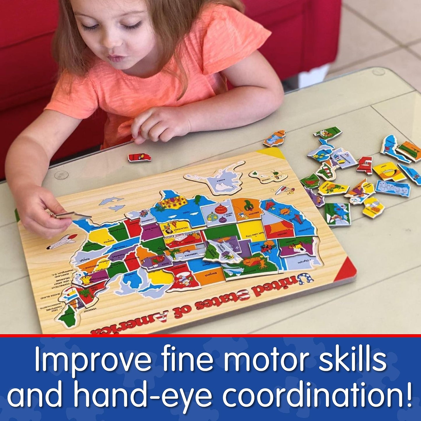 The Learning Journey USA Map Puzzle - Multi Color, Recycled Material, 40cm - Educational Toys for Kids Ages 3+ - Model 501726