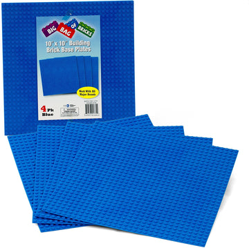 Scs Direct Brick Building Base Plates - Large 10'X10' Blue Baseplates (Set Of 4) - Dual Connectivity On Both Top & Bottom Sides, Tight Fit W All Brands, Great For Kids Play Table, Gift