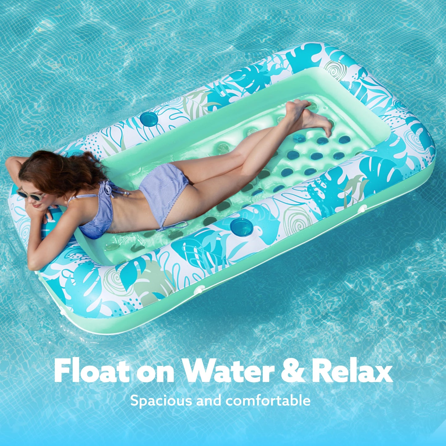 Sloosh Inflatable Tanning Pool Lounger Float,72'' X 38'' Daybed Pool Floats Adults With Cup Holders, Adjustable Backrest Tanning