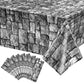 Stone Wall Tablecloths, Halloween Table Covers Brick Wall Decorations Disposable Plastic Medieval Castle Themed Brick Stone Table Cloth For Halloween Birthday Party Supplies, 108 X 54 Inches (8 Pack)