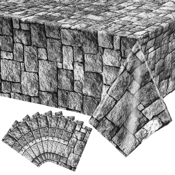 Stone Wall Tablecloths, Halloween Table Covers Brick Wall Decorations Disposable Plastic Medieval Castle Themed Brick Stone Table Cloth For Halloween Birthday Party Supplies, 108 X 54 Inches (8 Pack)