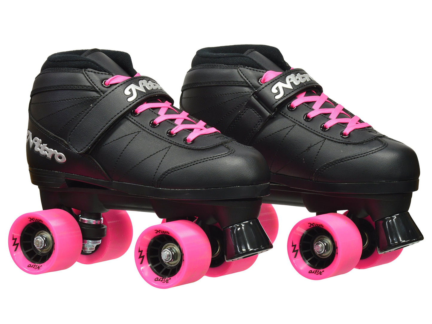 Epic Skates Super Nitro Quad Speed Roller Skates, Adult 7, Black/Pink, Nylon Material