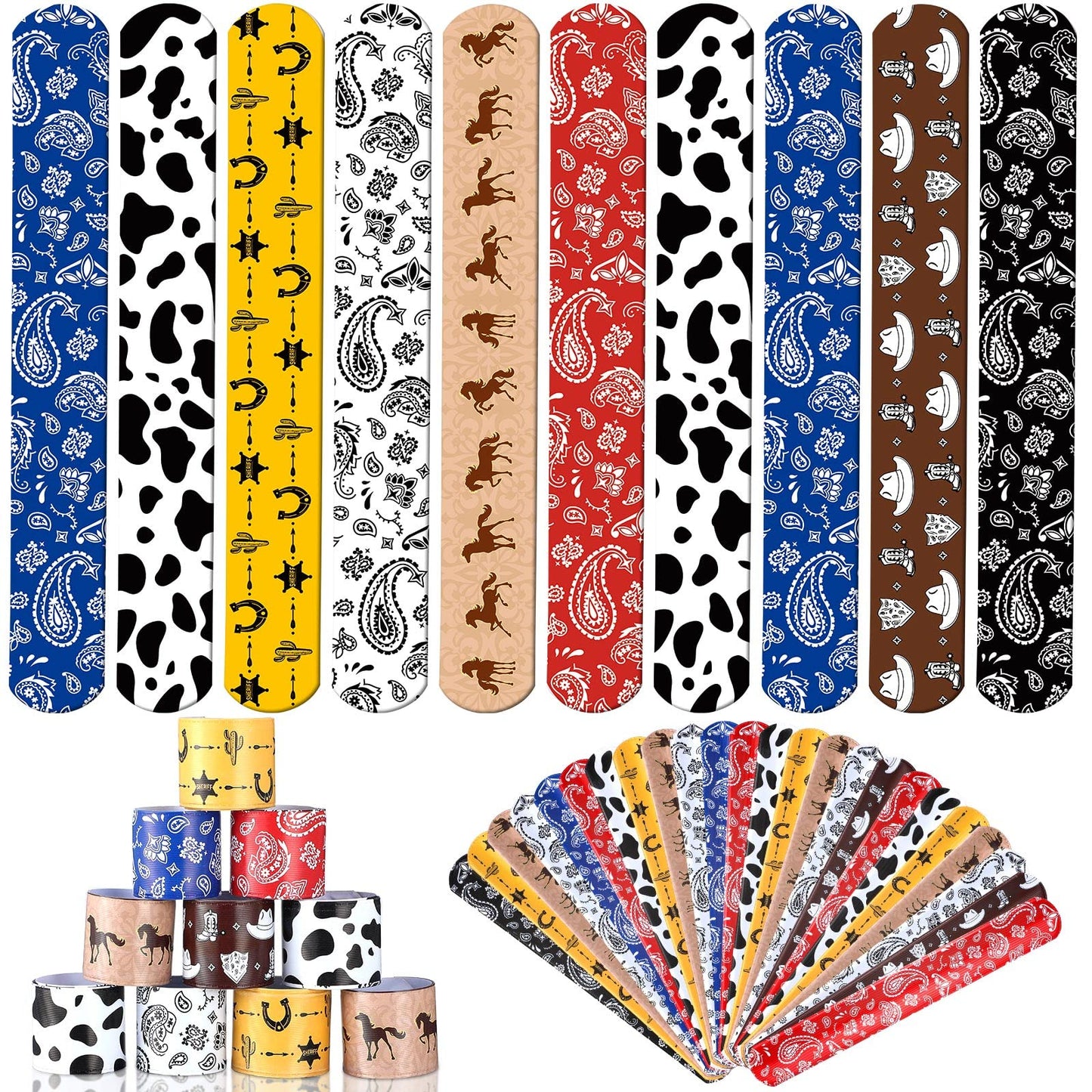 96 Pack 48 Pack Western Party Slap Bracelets Cowboy Cowgirl Bracelets Horse Wristbands for Western Themed Parties Kids Birthday 