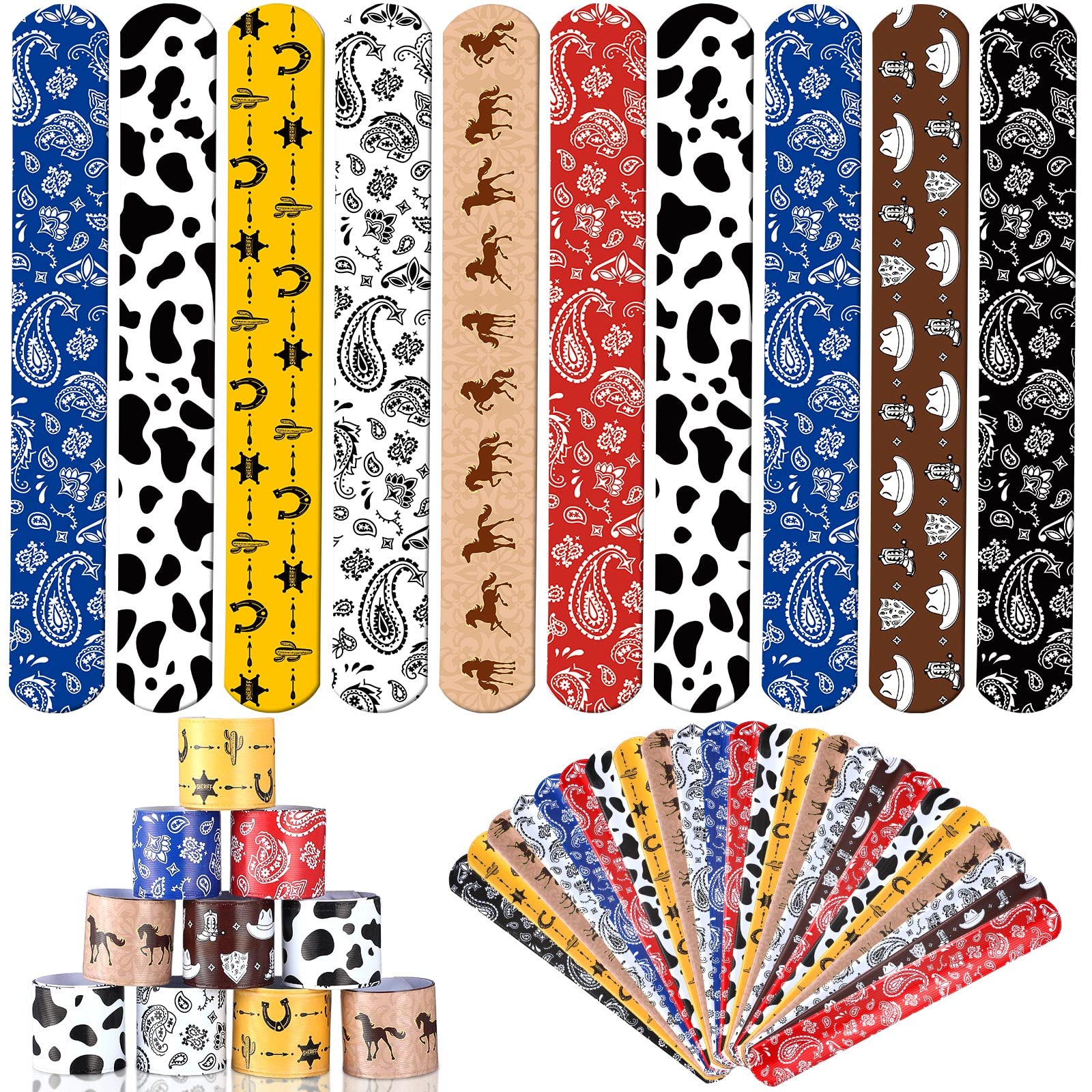 96 Pack 48 Pack Western Party Slap Bracelets Cowboy Cowgirl Bracelets Horse Wristbands for Western Themed Parties Kids Birthday 