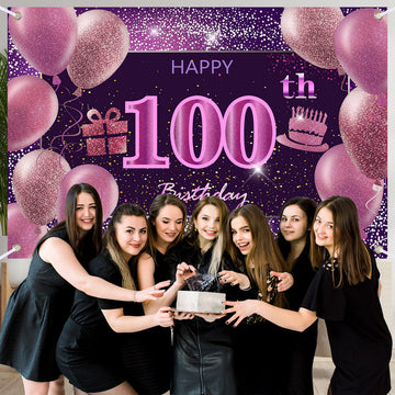 100Th Birthday Decorations For Girls Happy Birthday Banner Pink Decorations For A Party Birthday Backdrop For Women