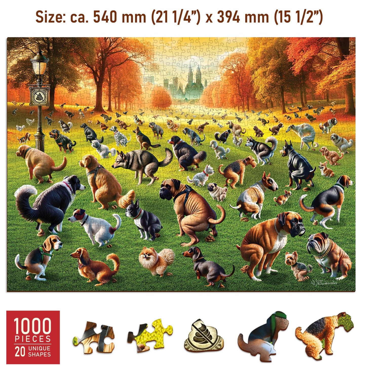 WOODEN.CITY Puppies Poopies Wooden Puzzles for mature-themeds 1000 Pieces - Made in EU - Size 21.25 x 15.5 in - Funny Gifts