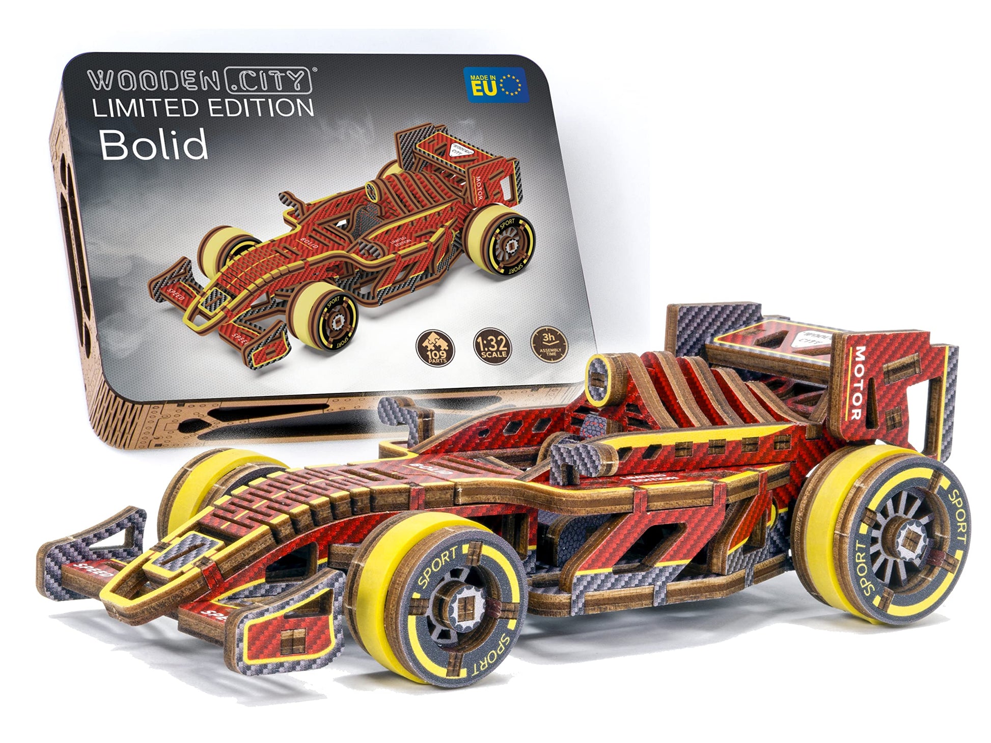 WOODEN.CITY Engineering DIY Wooden Model to Built - Model Car Kits - enhanced 3D Wooden Puzzles for mature-themeds - Detailed Model Kits for Enthusiasts and Collectors (Bolid Model Car Kit)