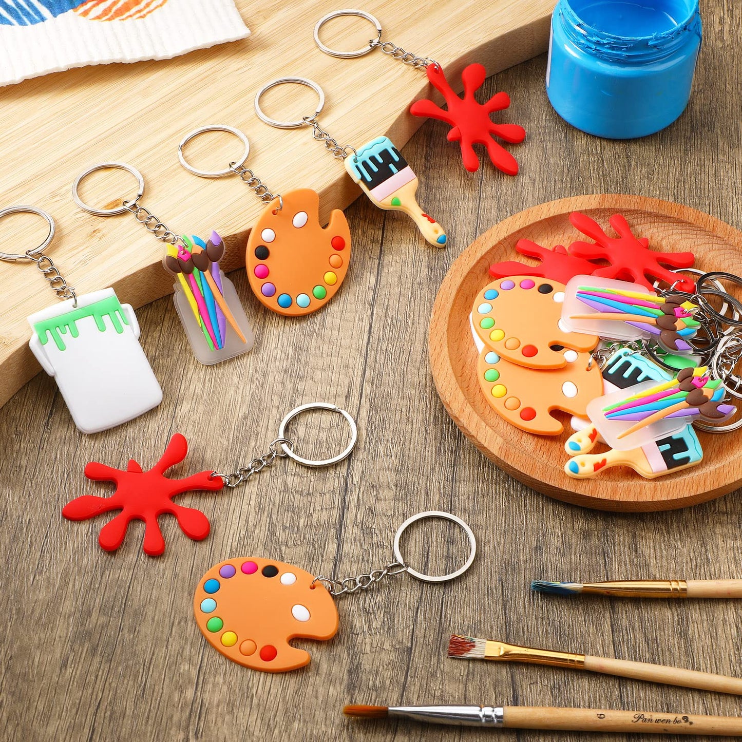 Tudomro Art Paint Party Favors Keychain Art Paint Splatter Palette Brush Keychain for Kids Artist Party Gift Supplies(60 Pieces)