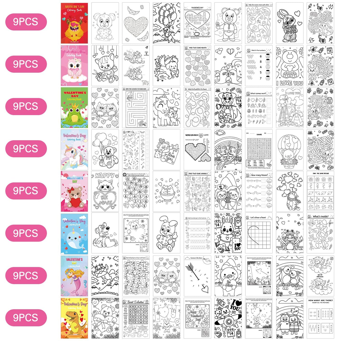 Fulmoon 144 Pcs Valentines Day Coloring Books for Kids Valentines Party Favors Bulk Gifts Valentine Coloring Book Set Goodie Ba