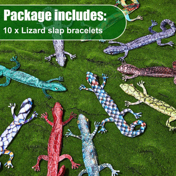 Chivao 10 Pieces Assorted Slap Bracelet Lizard Snap Bracelet Sequin Animal Slap Bracelets Cool Halloween Snap Bracelets for East