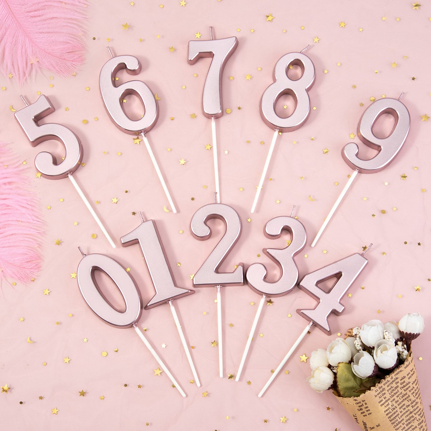 PHD CAKE 2.76 Inch Modern Rose Gold 5 Number Birthday Candles, Cake Candles for Party Celebration