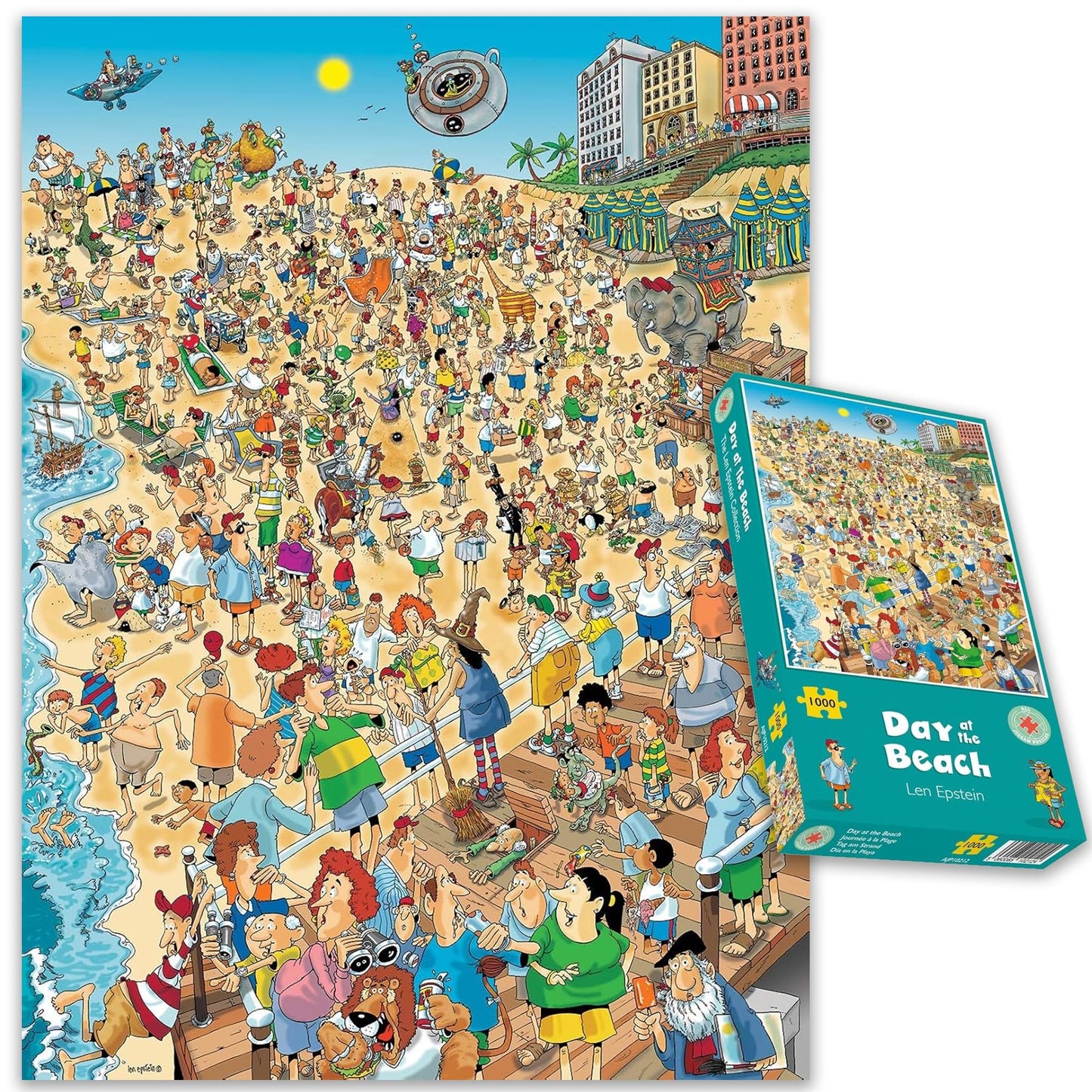 Jigsaw Puzzles 1000 Pieces For Adults - Day At The Beach By Len Epstein - Comical Cartoon Jigsaw Puzzles - 50Cm X 66Cm - Funny J