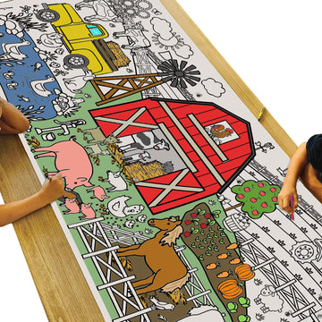 Tiny Expressions Farm Coloring Tablecloth For Kids - Rolled, No Creases 30' X 72' Large Coloring Poster For Farm-Themed Birthday Parties - Barnyard Party Decorations For Boys And Girls