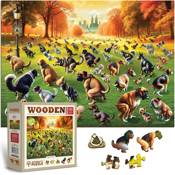 WOODEN.CITY Puppies Poopies Wooden Puzzles for mature-themeds 1000 Pieces - Made in EU - Size 21.25 x 15.5 in - Funny Gifts