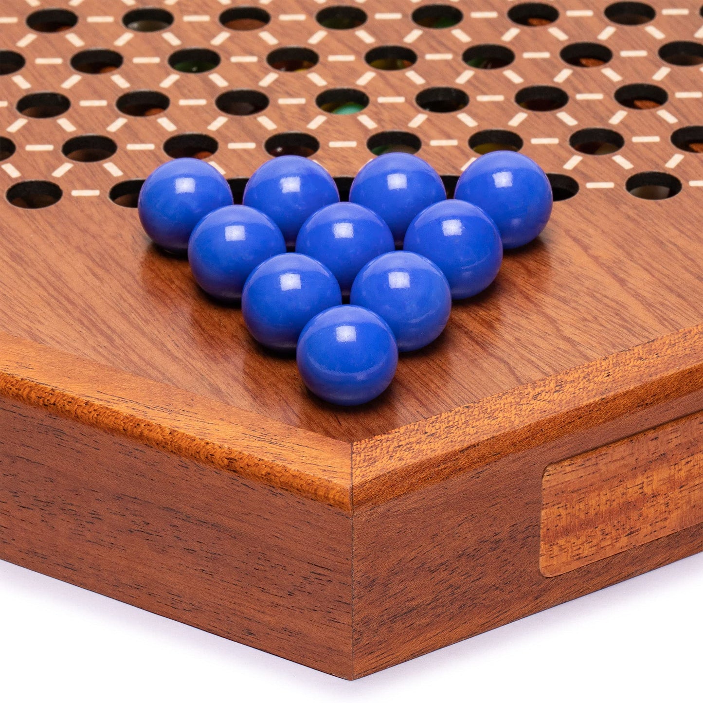 Yellow Mountain Imports Wooden Chinese Checkers Halma Board Game Set (12.7 Inches) With Storage Drawer And Solid Color Glass Marbles (16-Millimeter)