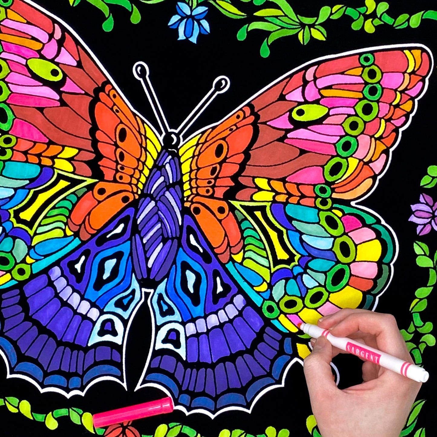 Stuff2Color Geo Butterfly - Fuzzy Coloring Poster - Includes 3 Designs to Color (1 Large, 2 Small) - for Kids, Toddlers, Kids, T