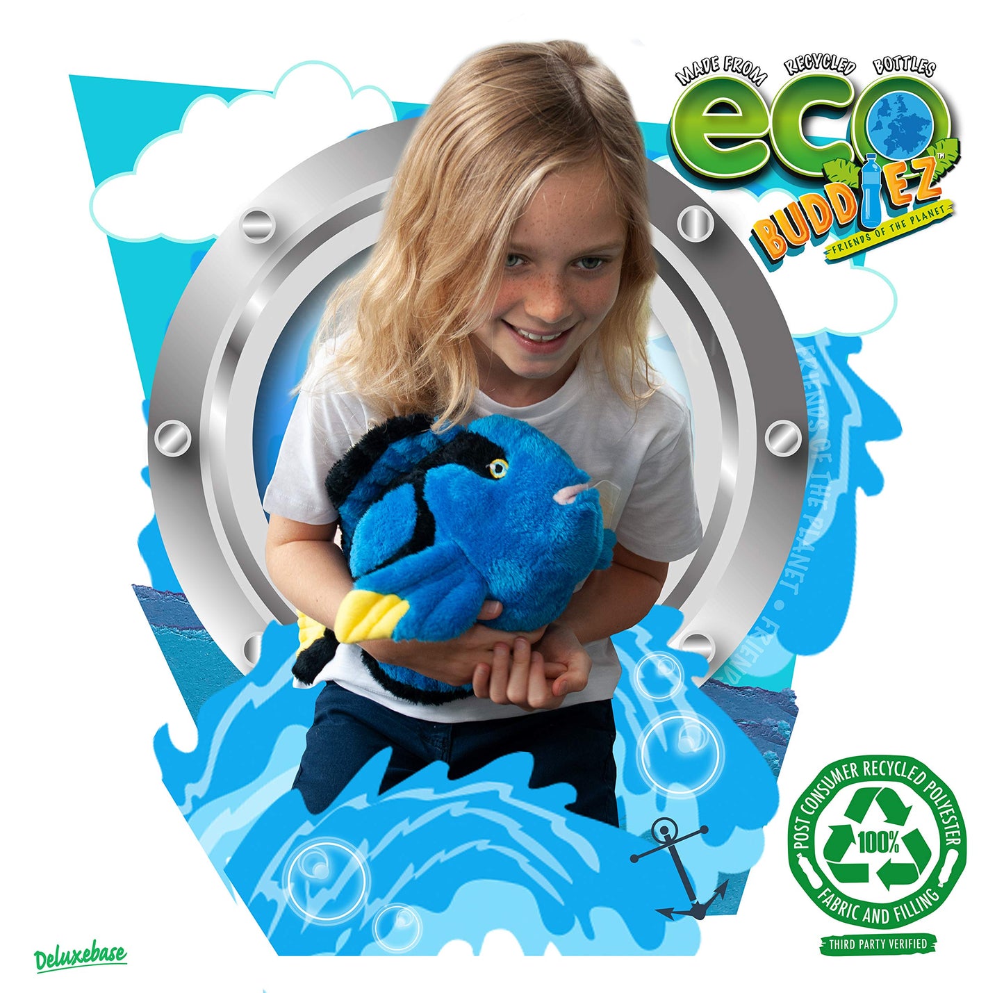 Ecobuddiez - Blue Tang From Deluxebase. 16 Inch Blue Tang Plush Toy. Eco Friendly Child Safe Blue Tang Stuffed Animal Made From