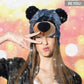 Puzzled Black Bear Plush Hat - One Size Costume Headwear With Ear Flaps, Funny Plush Party Crazy Hat, Stuffed Animal Hat, Cozy F