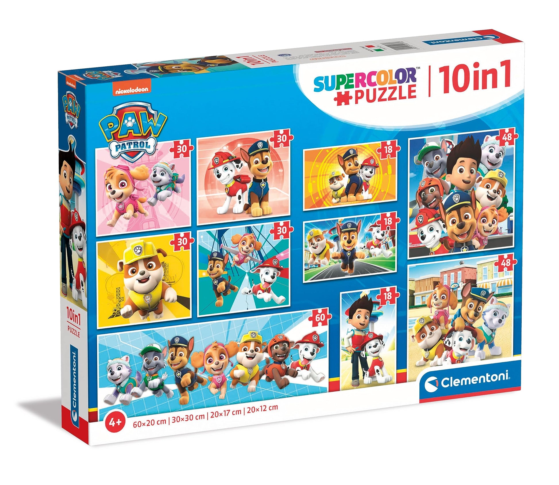 Clementoni 20270 Supercolor 10 in 1 Paw Patrol (3x18, 4x30, 2x48 and 1x60 Pieces) -Jigsaw Puzzle for Kids Age 4, Multi-Coloured,