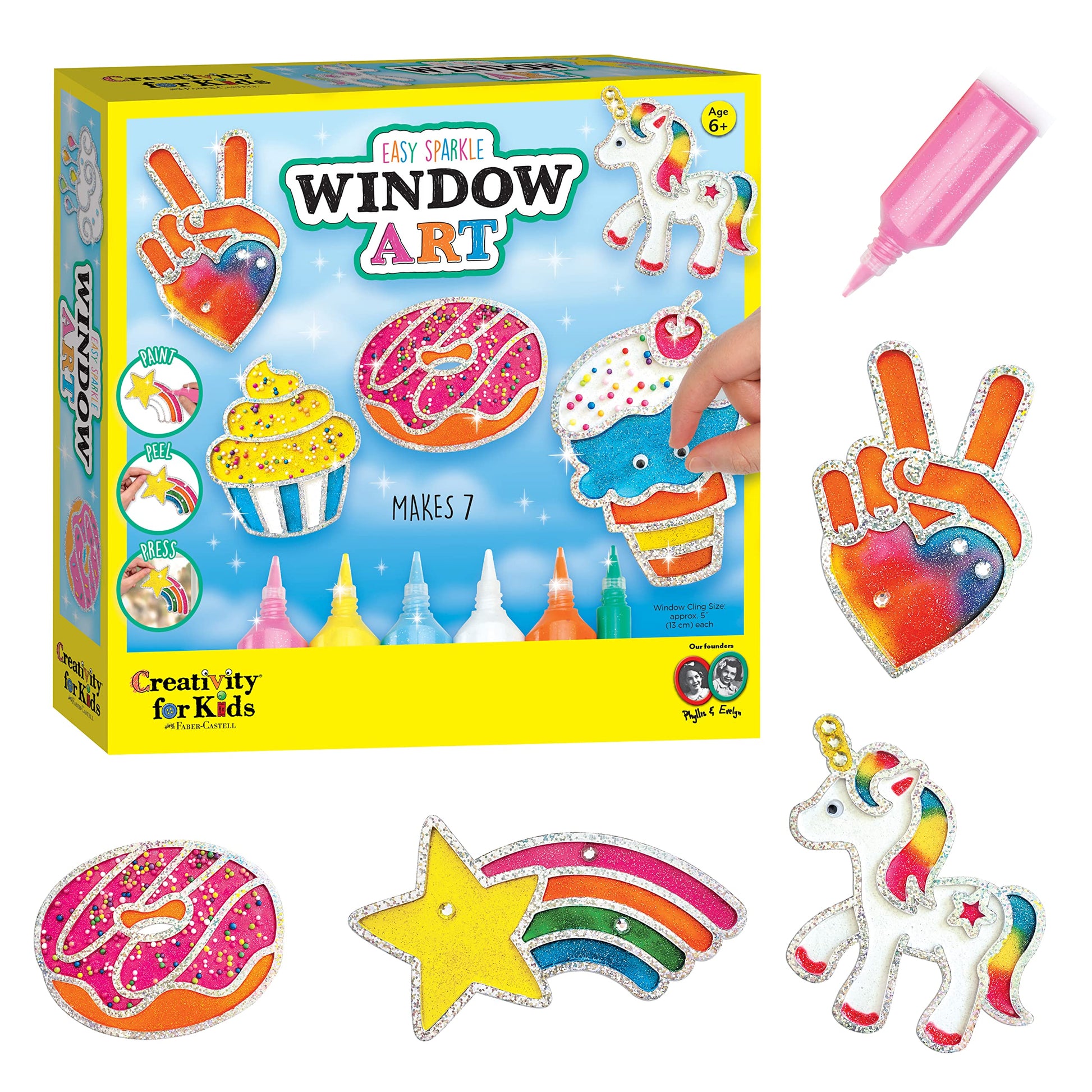 Creativity for Kids Easy Sparkle Window Art Kit - Paint and Decorate 7 DIY Suncatchers, Arts and Crafts for Kids Ages 6-8+, Acti