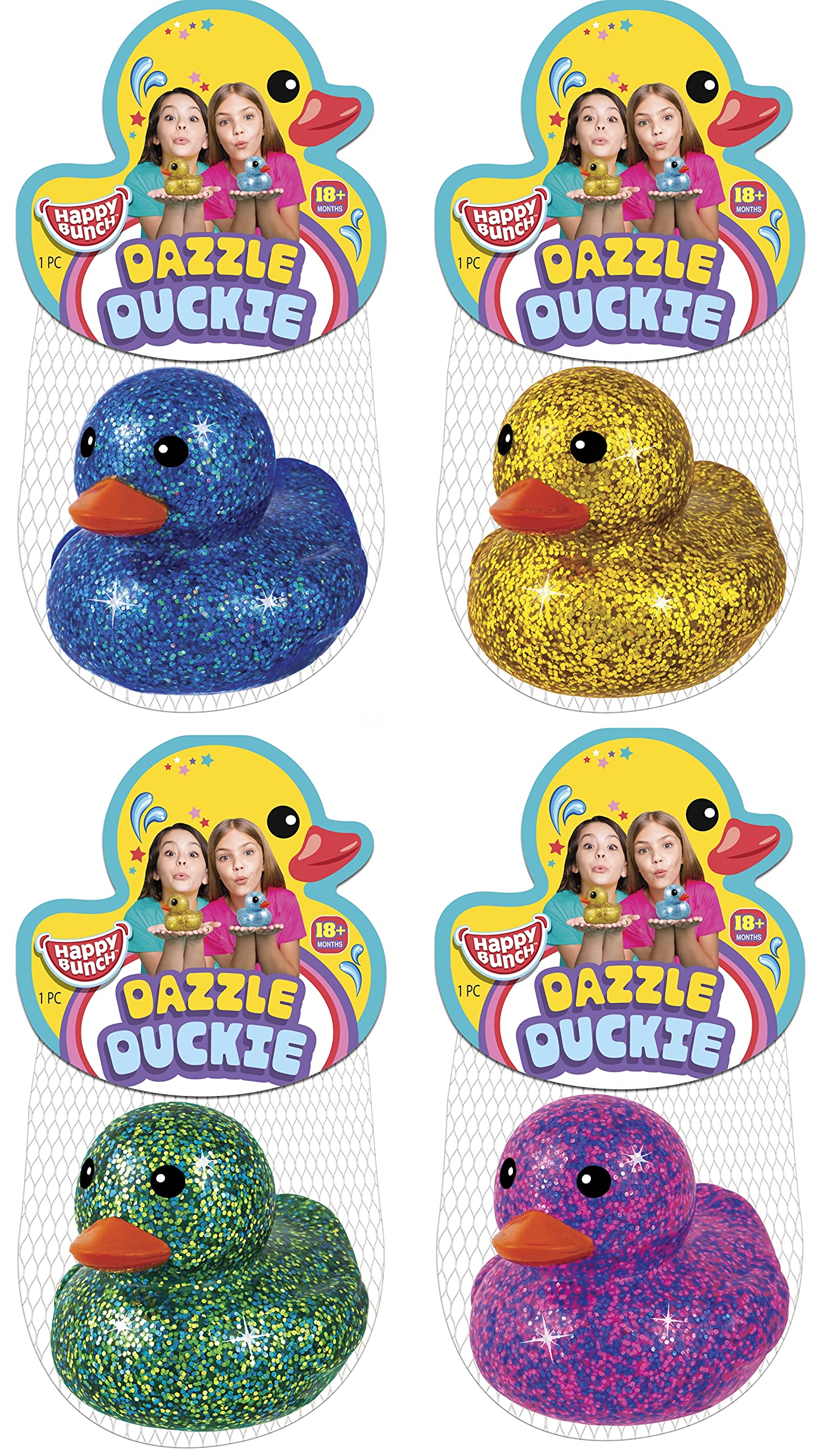 Ja-Ru Giant Glitter Rubber Ducks (4 Rubber Duckies Assorted) Baby Bath Toys & Pool Beach Essentials. Stress Relief Sensory Play