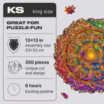 Unidragon Original Wooden Jigsaw Puzzles - Mandala Inexhaustible Abundance, 350 Pcs, King Size 13''X13'', Beautiful Gift Package