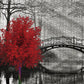 Scarlet Solitude Classic Puzzles For Adults 1000 Pieces, Black And White Bridge And Red Tree Jigsaw Puzzles, Wall Art Puzzles Fo